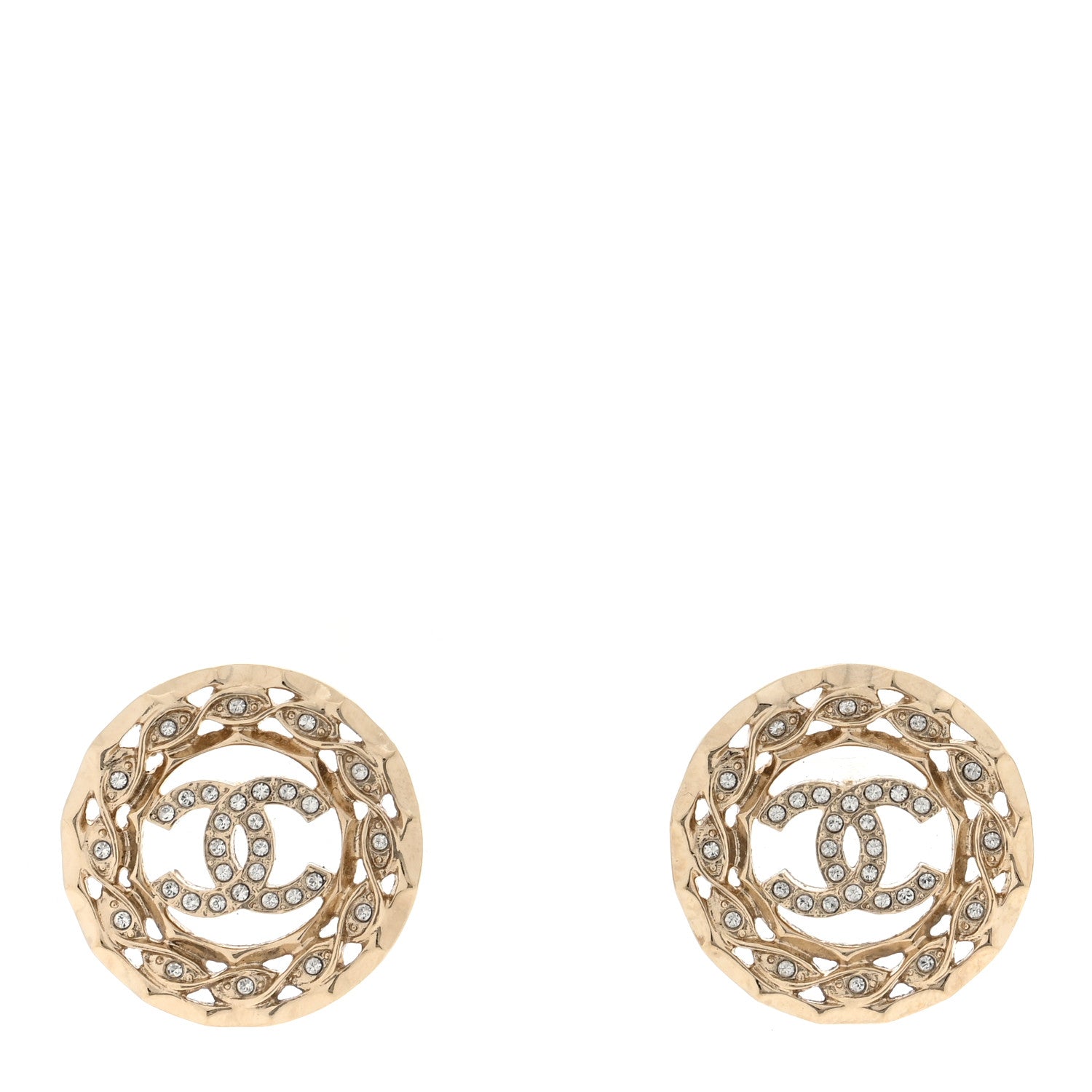 Chanel Crystal CC Round Earrings Gold 1 of 4