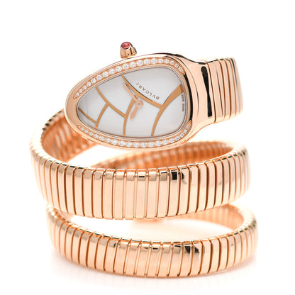 Bulgari 18K Rose Gold Diamond Bezel 35mm Serpenti Double Spiral Quartz Watch 2 of 5