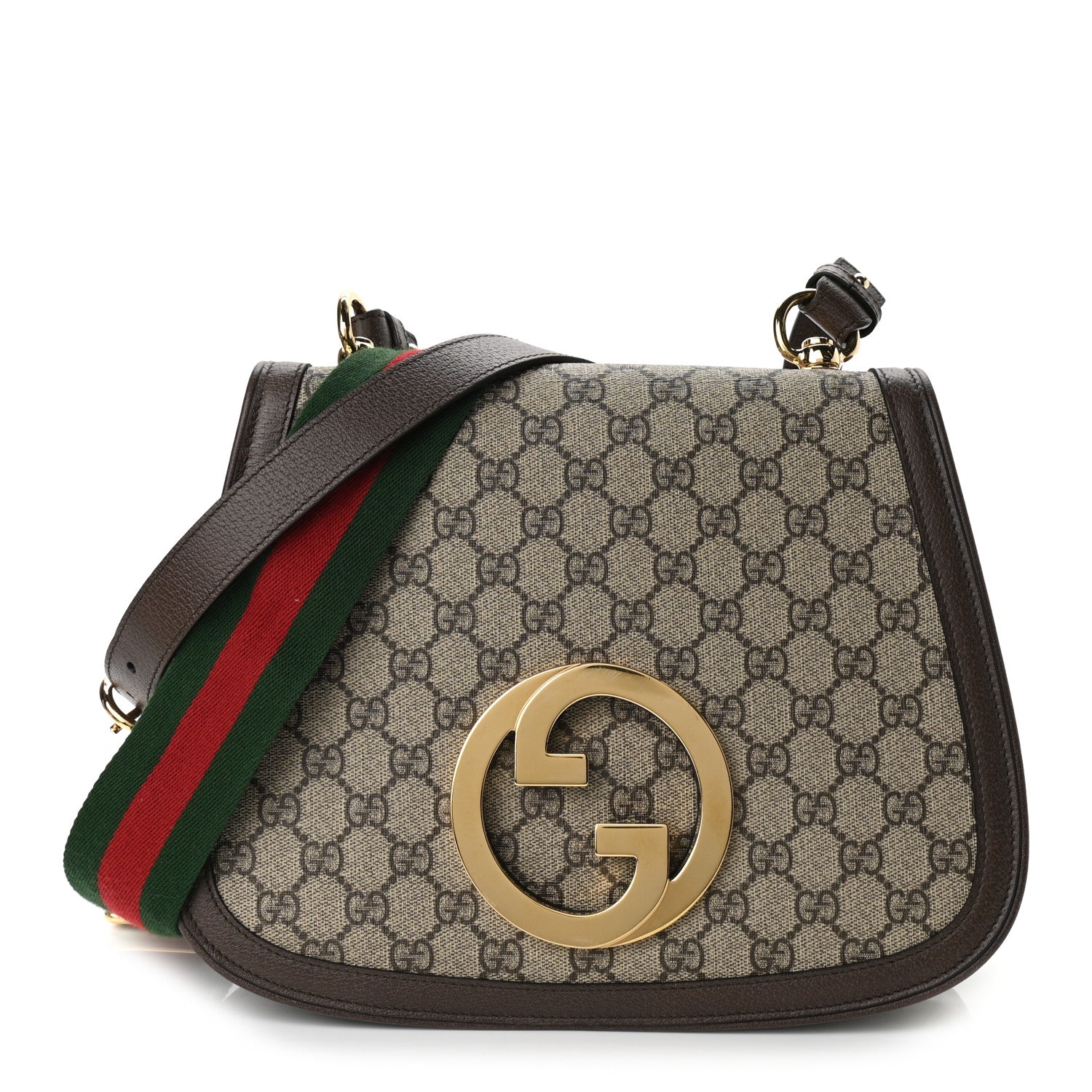 Gucci GG Supreme Monogram Textured Dollar Calfskin Web Medium Blondie Shoulder Flap Bag Beige Ebony New Acero 1 of 10