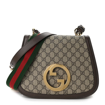 Gucci GG Supreme Monogram Textured Dollar Calfskin Web Medium Blondie Shoulder Flap Bag Beige Ebony New Acero 1 of 10