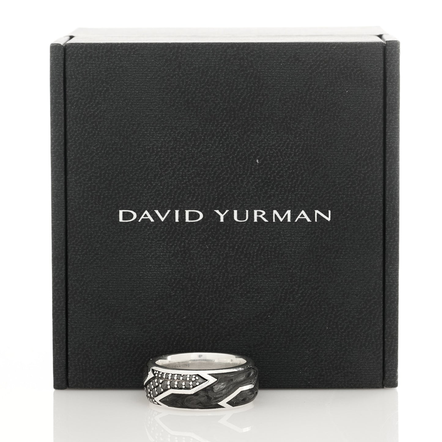 Sterling Silver Black Diamond Forged Carbon Beveled Band Ring 63 10.25