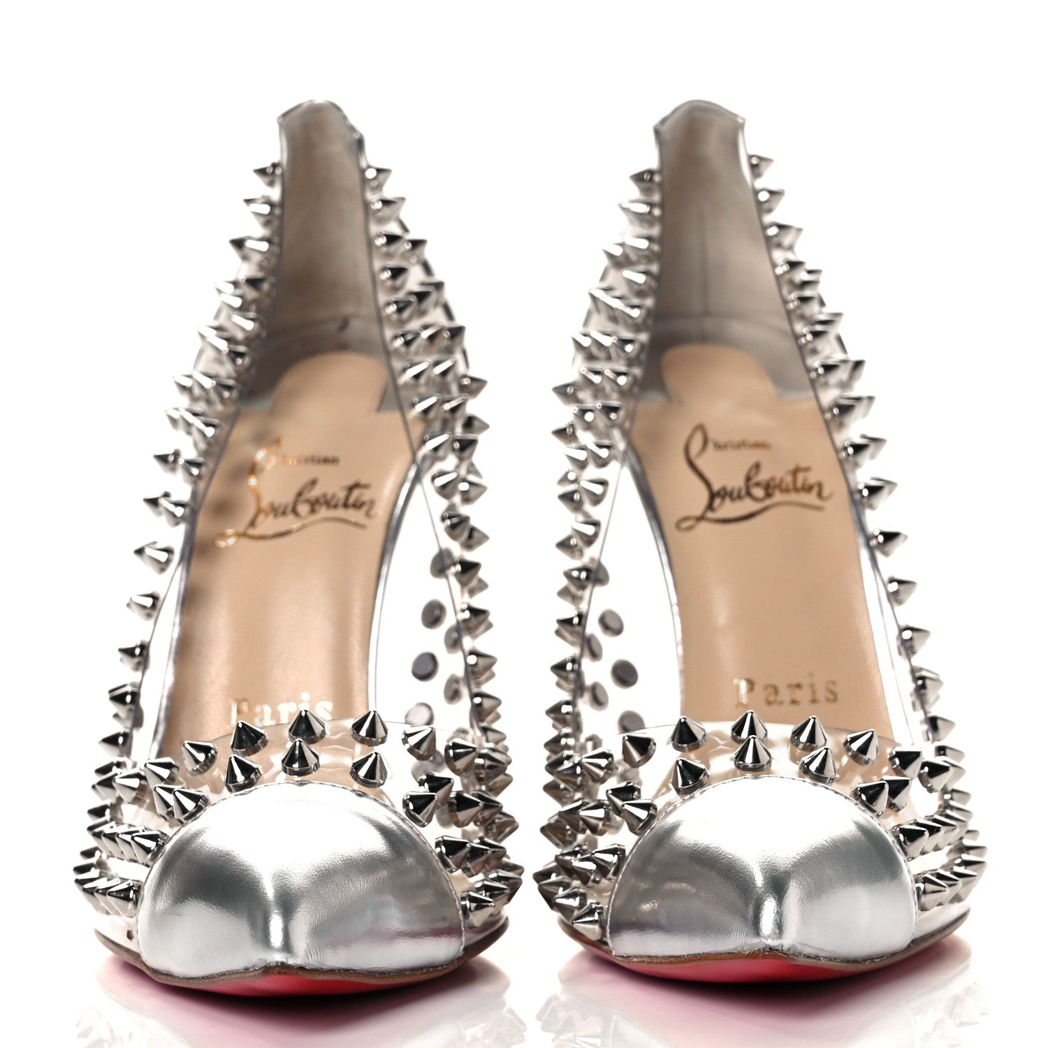 Christian Louboutin PVC Metallic Gloss Spike Me 100 Pumps 38 Silver 2 of 10