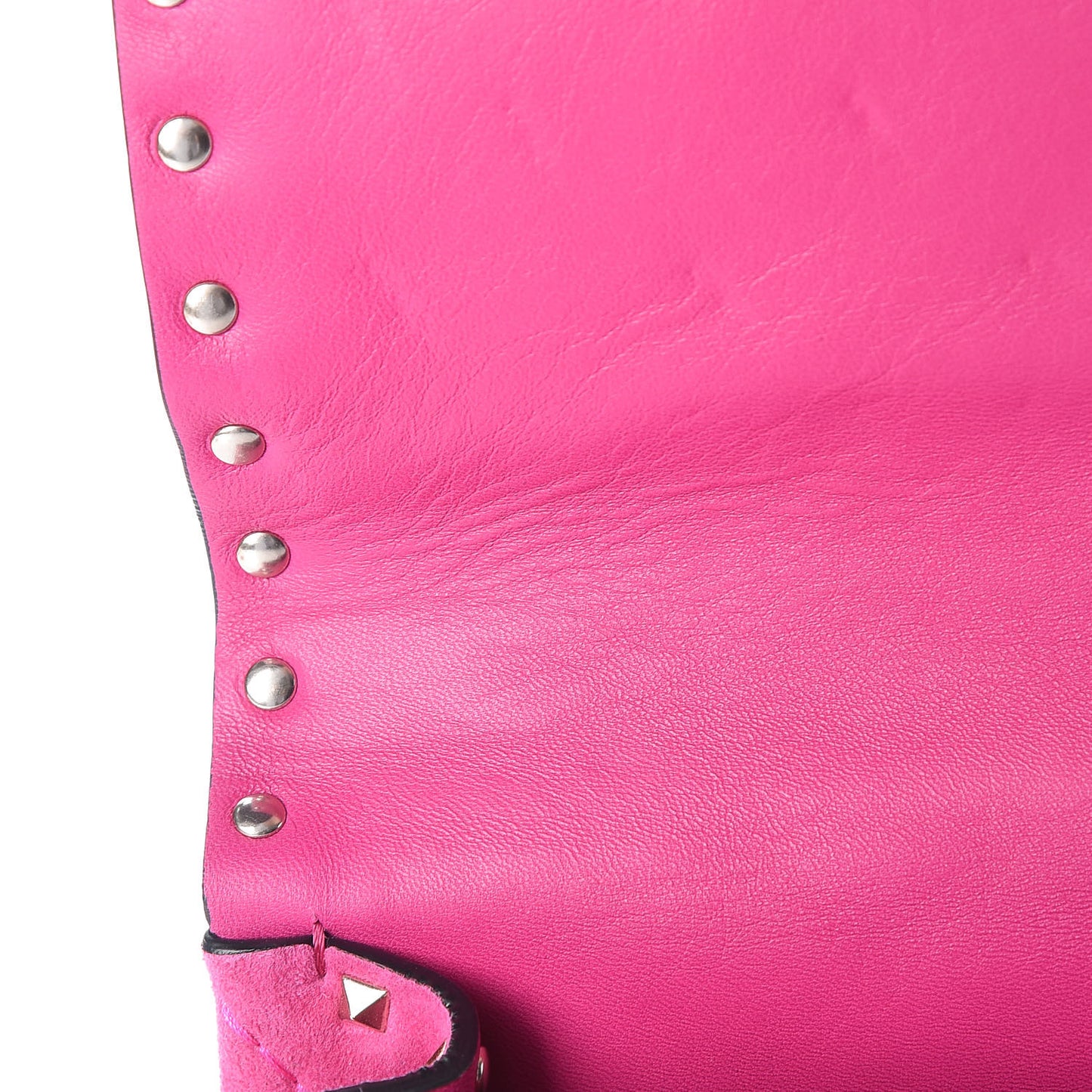 Suede Medium Rockstud Spike Shoulder Bag Bright Fuxia