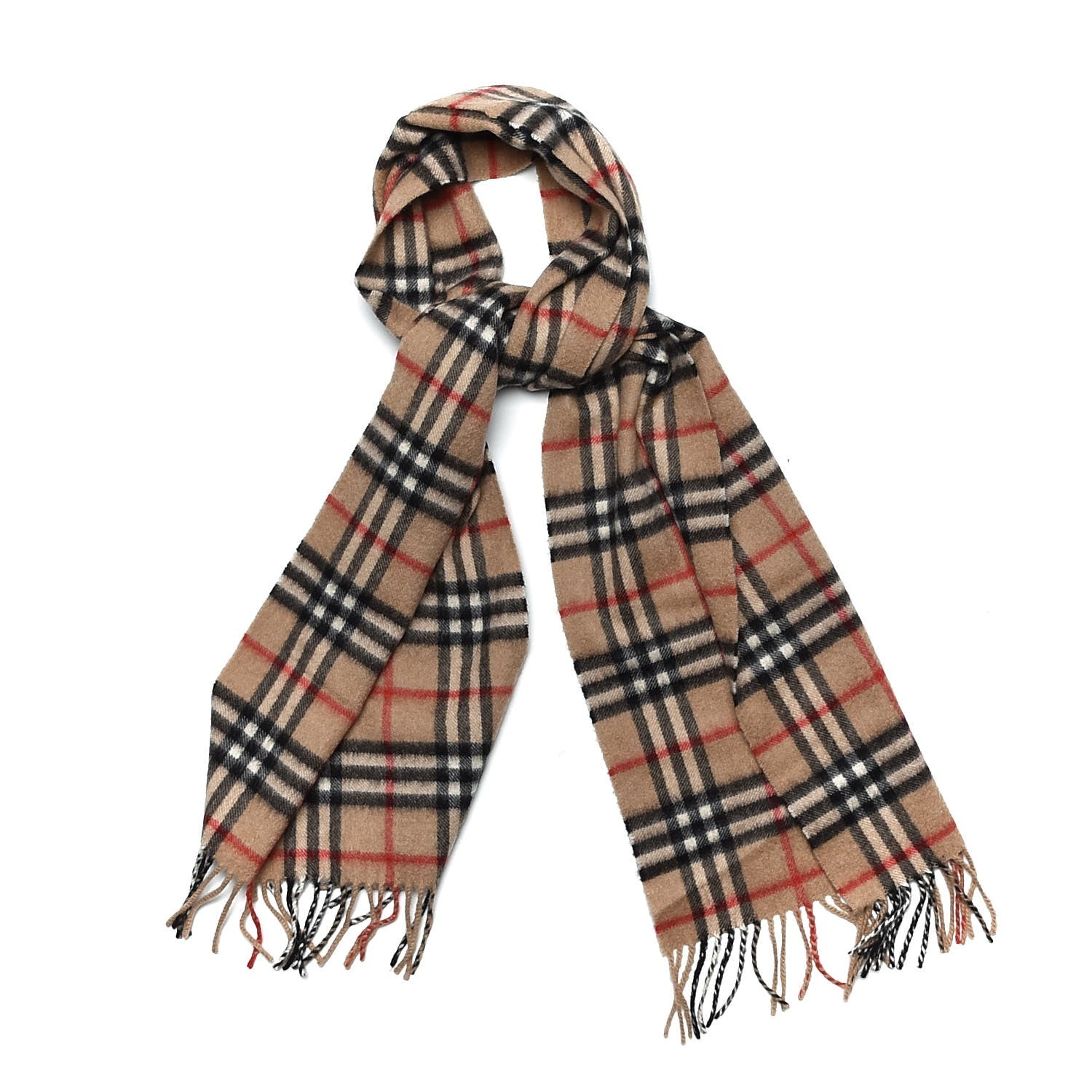 Burberry Cashmere Nova Check Fringe Scarf Camel 1 of 5