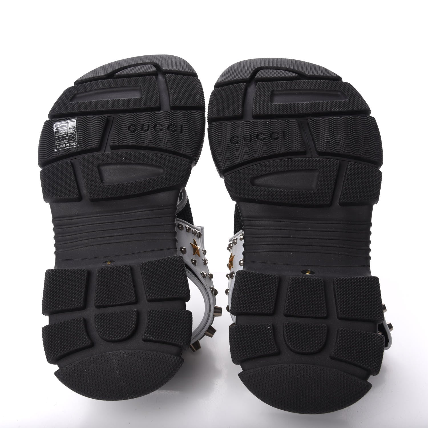 Gucci Technical Canvas Calfskin Reflective Studded Mens Aguru Sandals 9 Silver Black 5 of 8