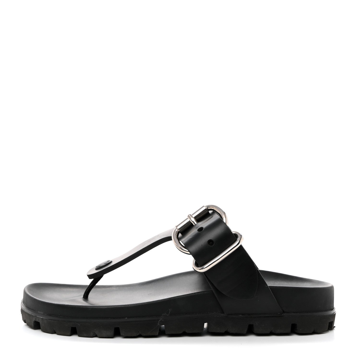 Prada EVA Rubber Buckled Lug Sole 20mm Thong Sandals 37 Black 1 of 9