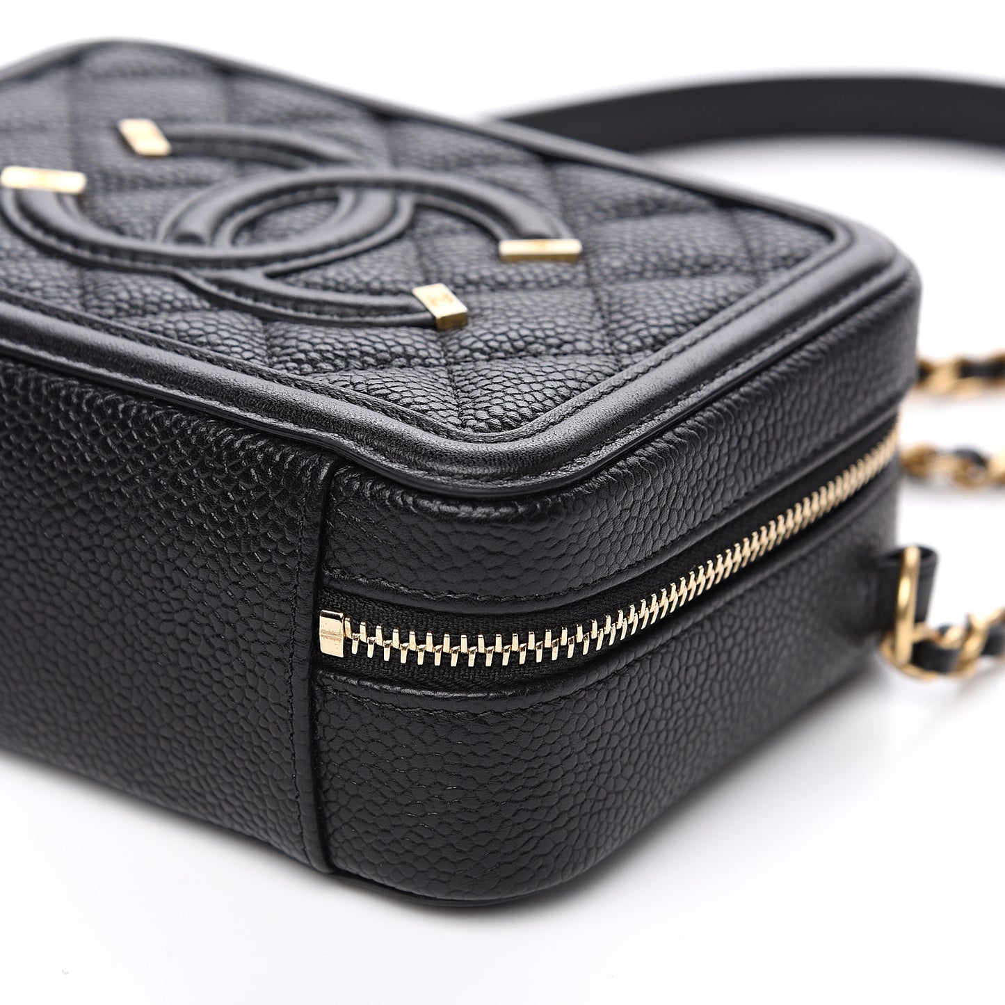 Caviar Quilted CC Filigree Vanity Clutch With Chain Black