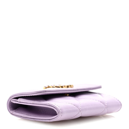 Chanel Shiny Goatskin Quilted Chanel 19 Flap Card Holder Light Purple 4 of 8