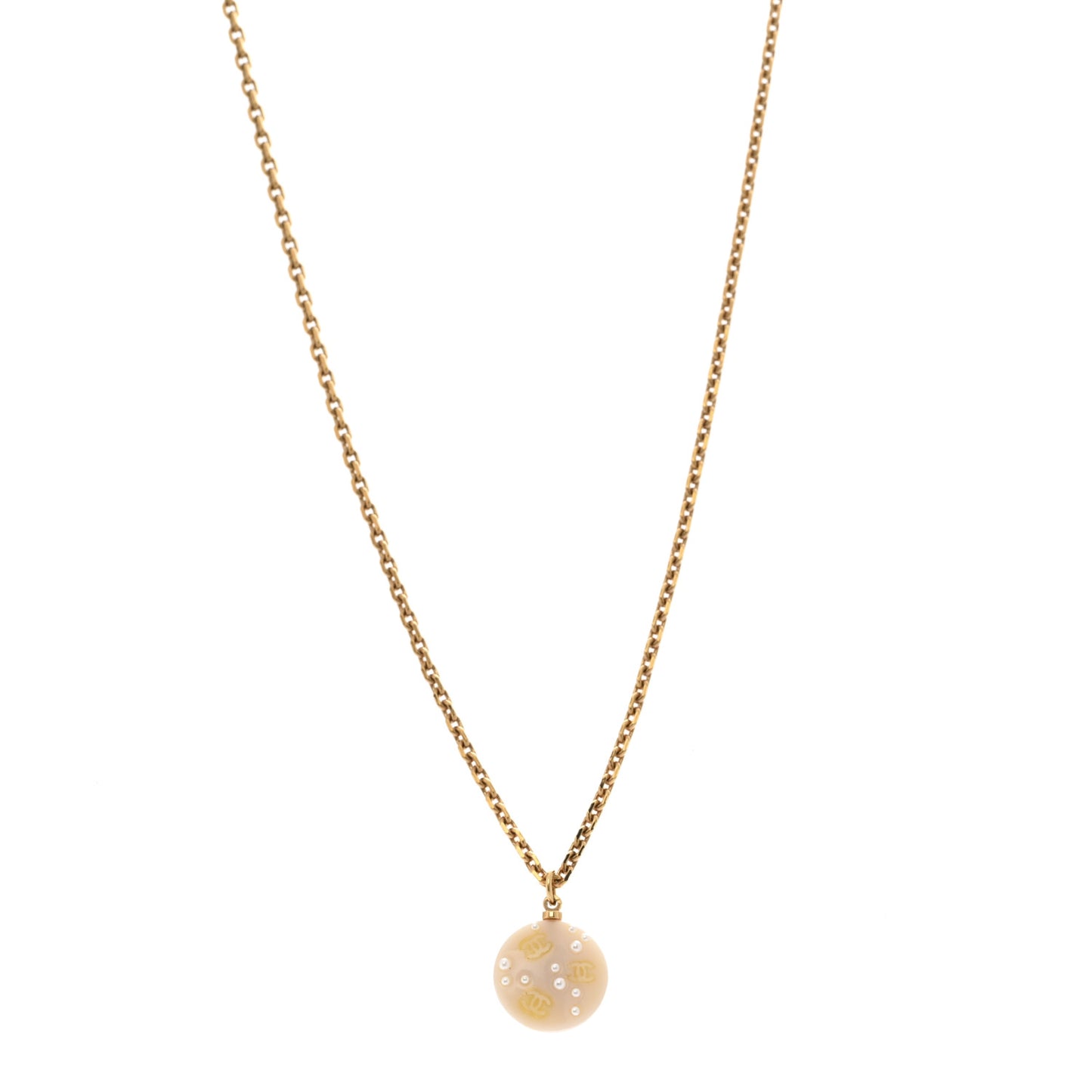 Resin Pearl CC Necklace Gold White