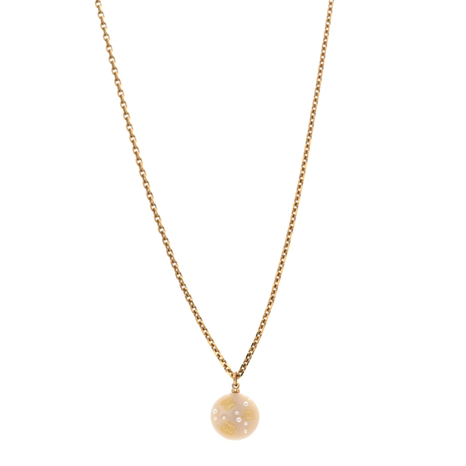 Chanel Resin Pearl CC Necklace Gold White 1 of 7