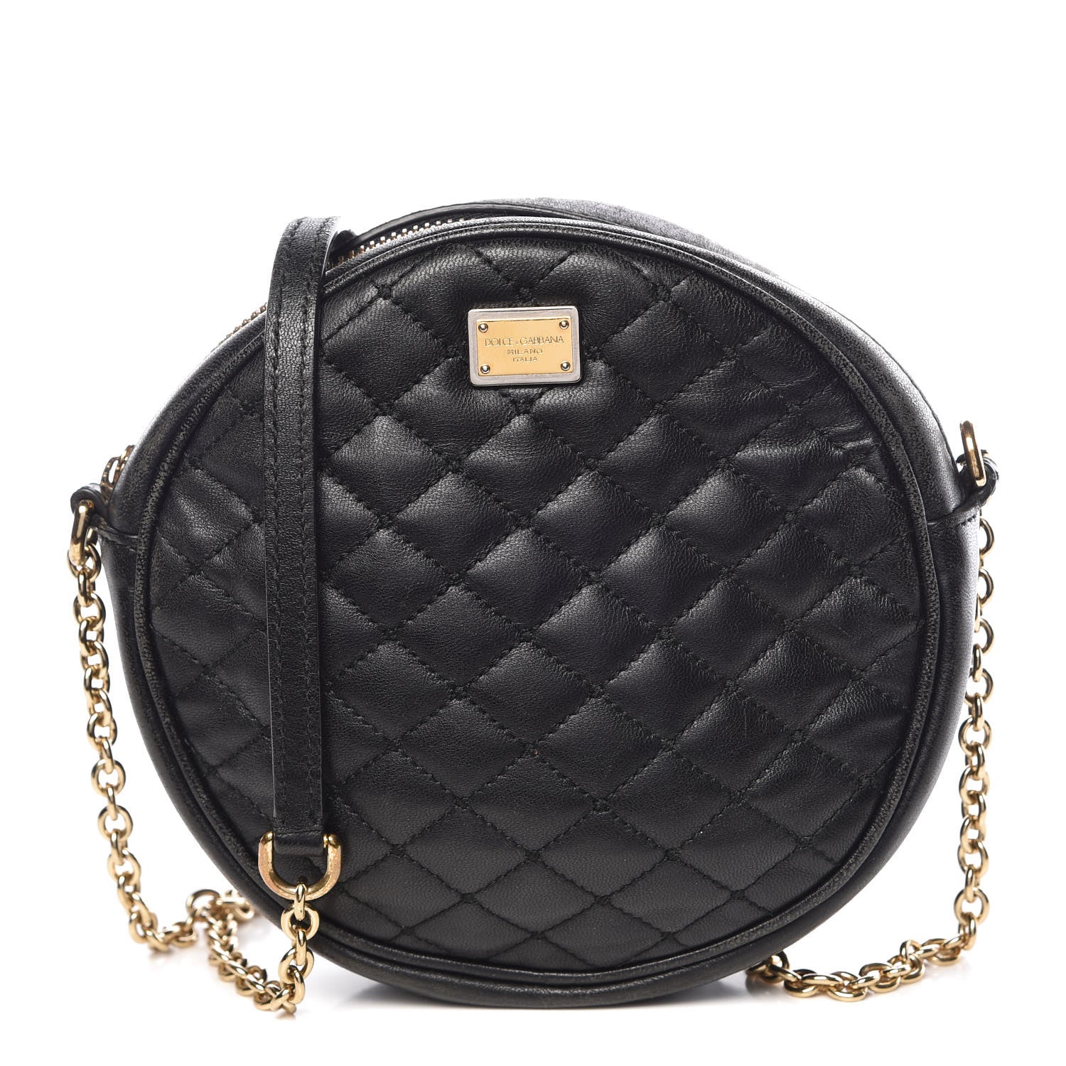 Dolce & Gabbana Lambskin Quilted Round Shoulder Bag Black 1 of 10