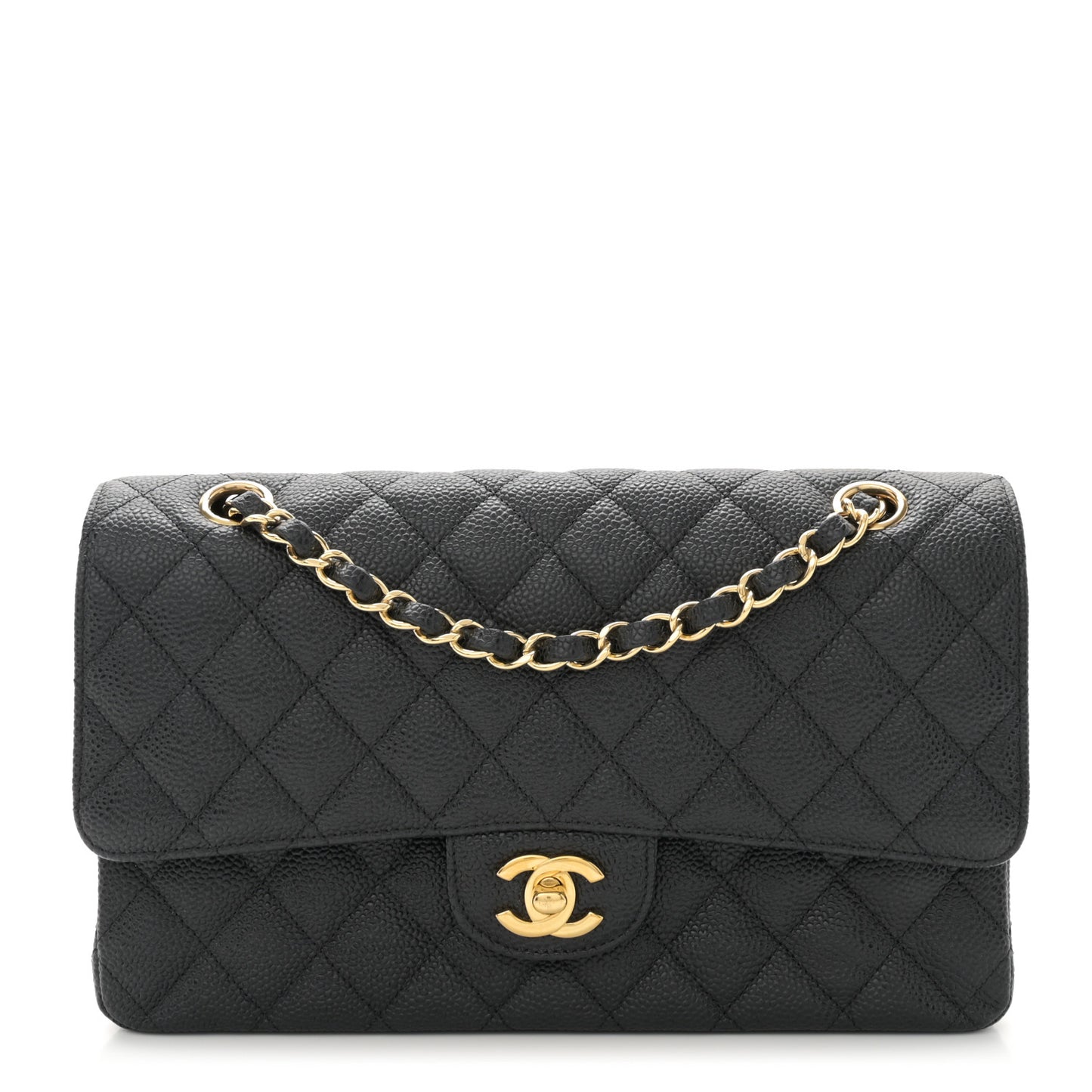 Caviar Quilted Medium Double Flap Black