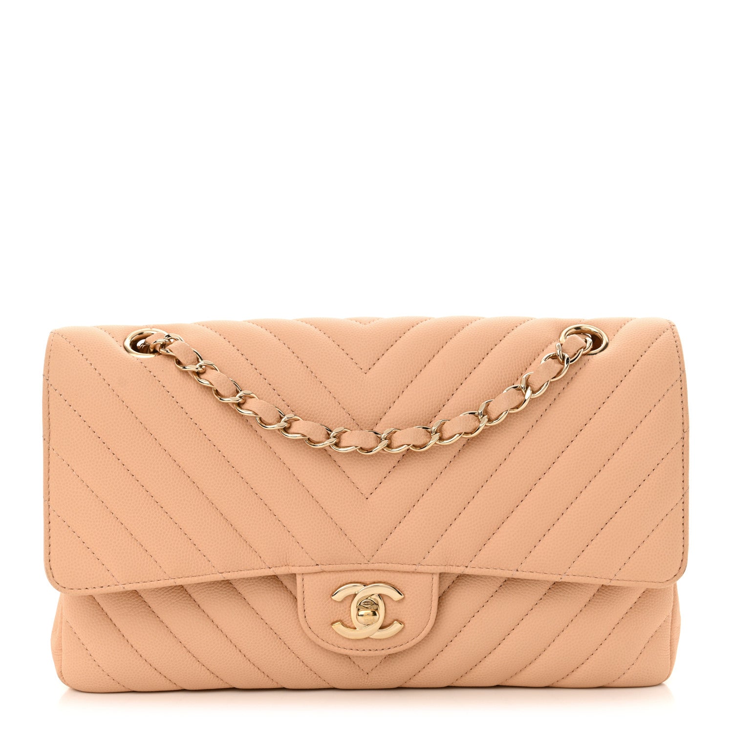 Chanel Caviar Chevron Quilted Medium Double Flap Beige 1 of 15