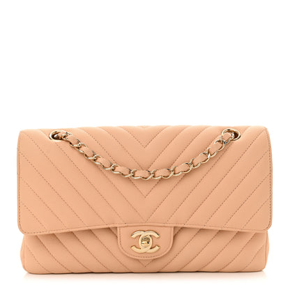 Chanel Caviar Chevron Quilted Medium Double Flap Beige 1 of 15