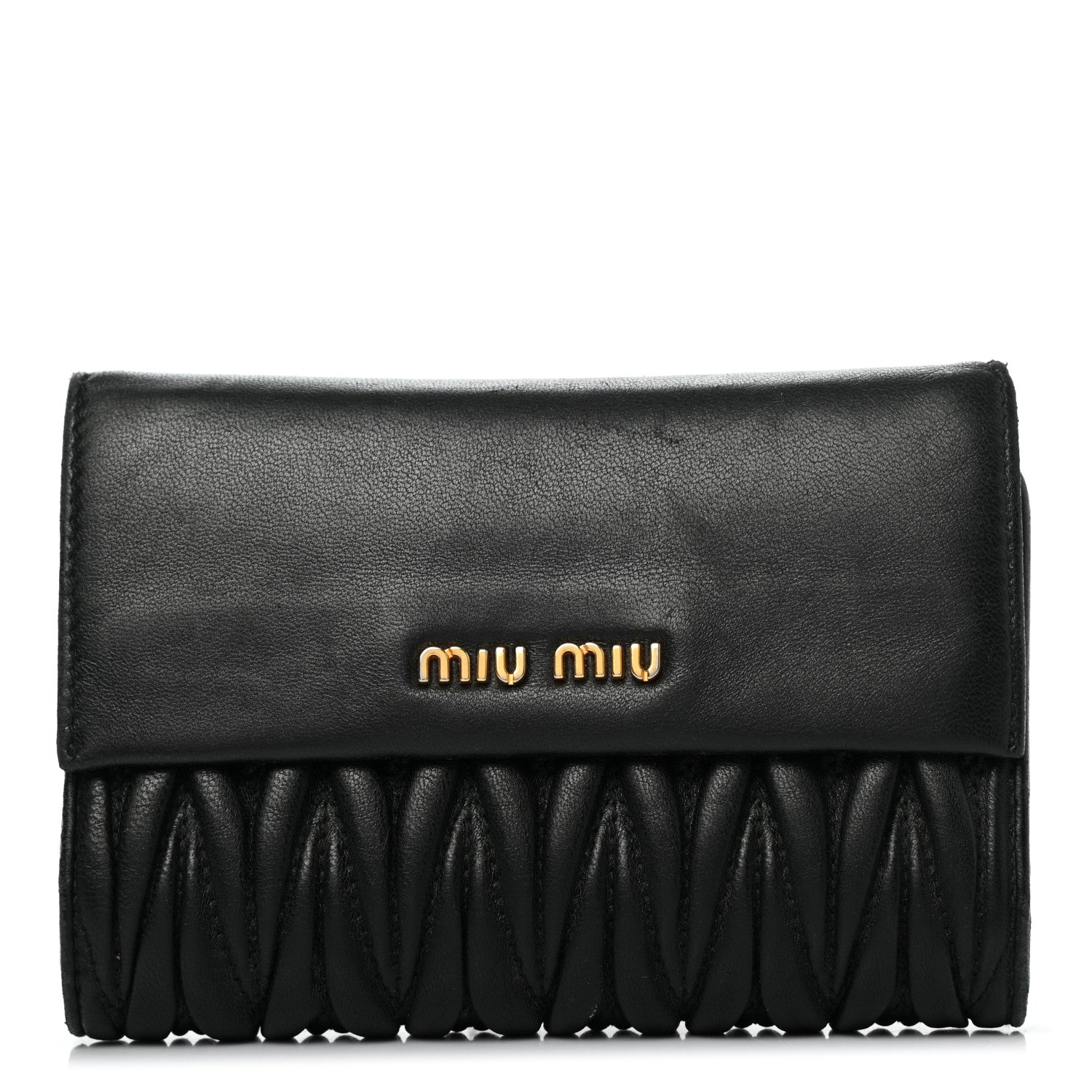 Miu Miu Nappa Matelasse Tri-Fold Flap Wallet Black 1 of 12