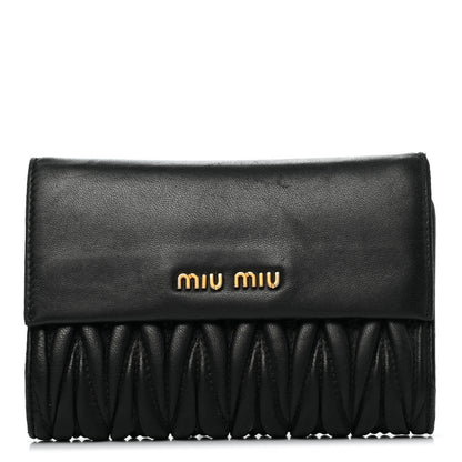 Miu Miu Nappa Matelasse Tri-Fold Flap Wallet Black 1 of 12