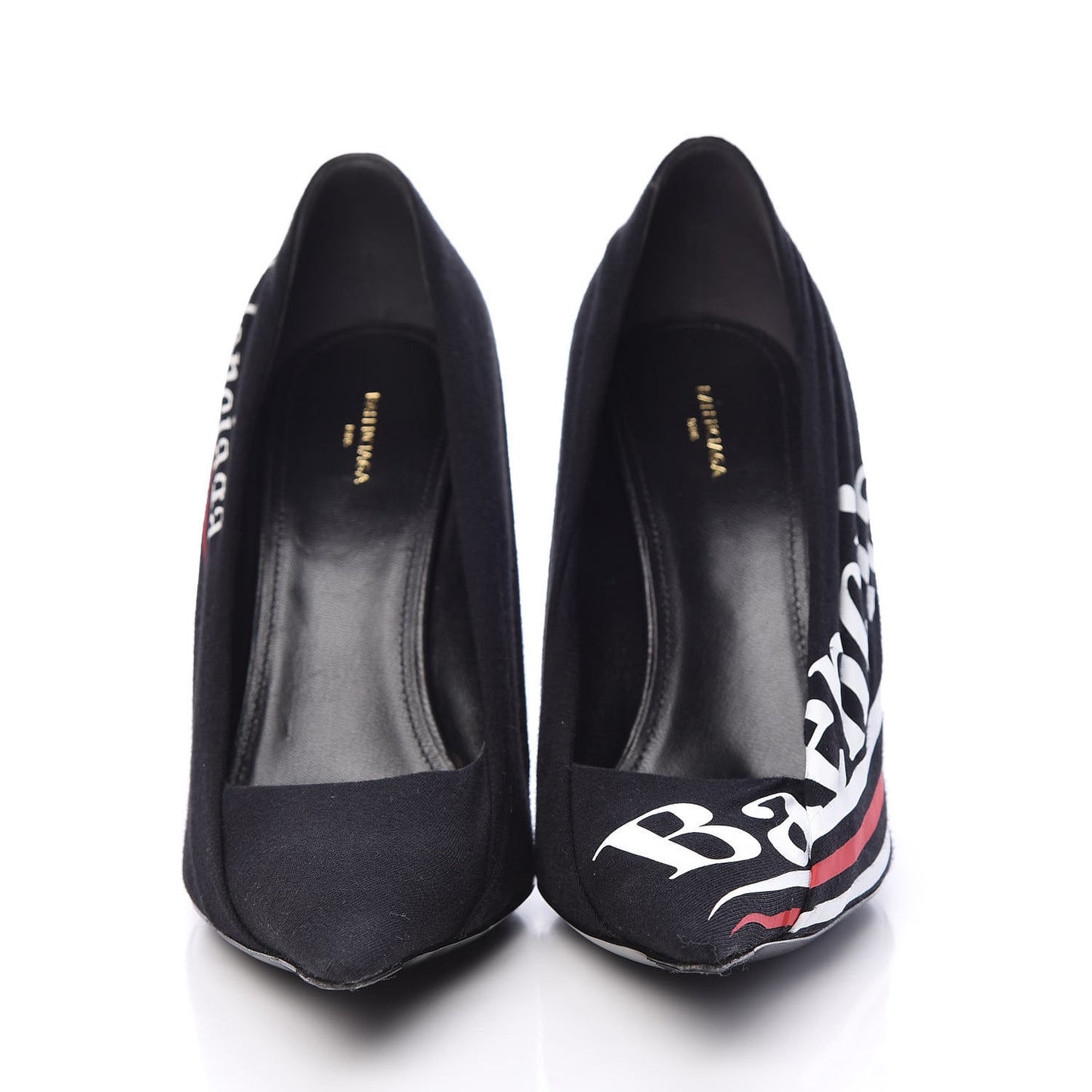 Jersey Crepe Political Campaign Logo Knife 115 Pointed Pumps 39 Black White Rouge