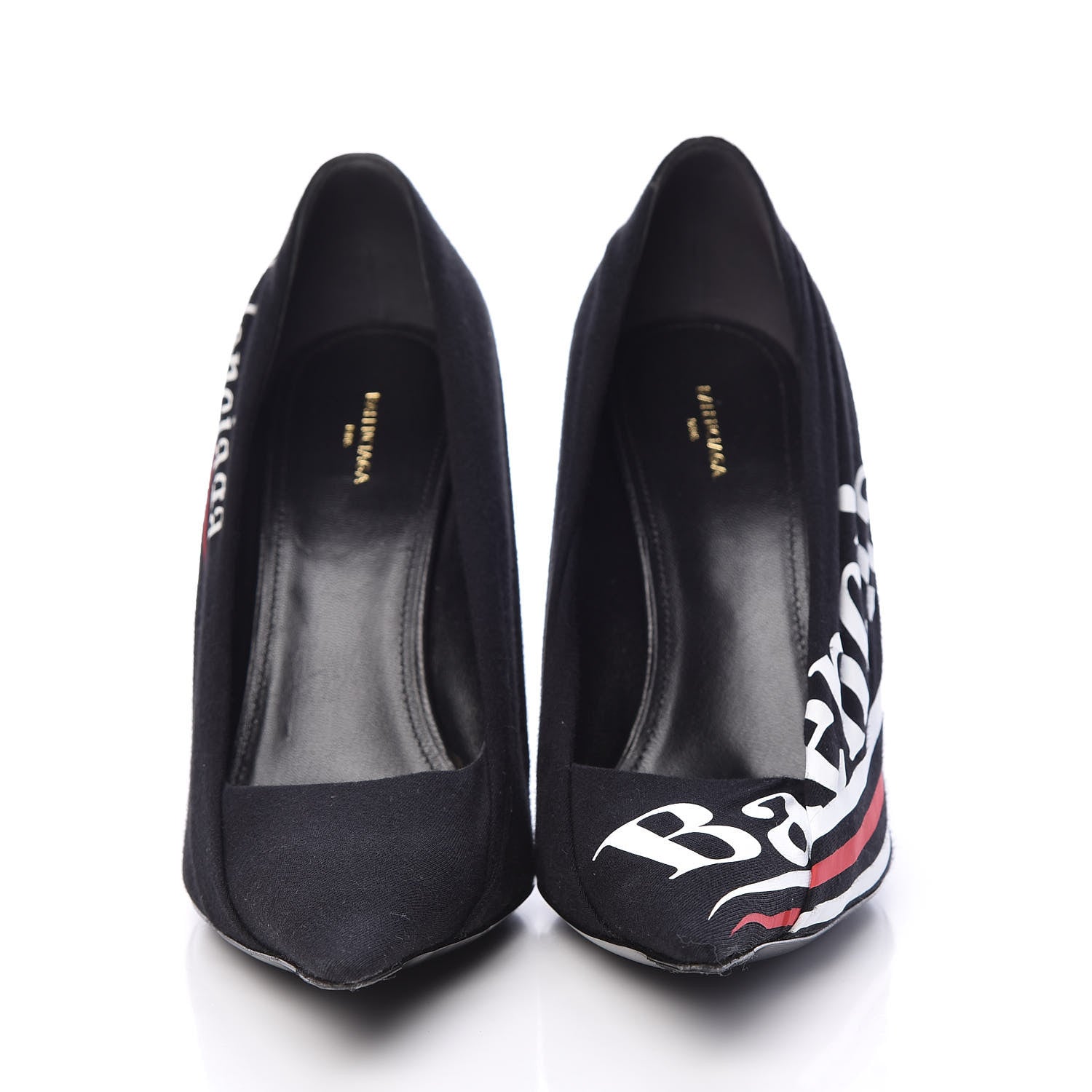 Balenciaga Jersey Crepe Political Campaign Logo Knife 115 Pointed Pumps 39 Black White Rouge 2 of 9