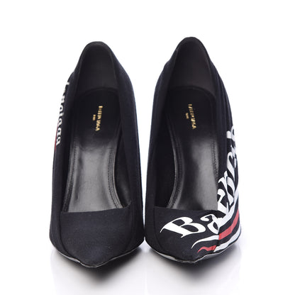Balenciaga Jersey Crepe Political Campaign Logo Knife 115 Pointed Pumps 39 Black White Rouge 2 of 9