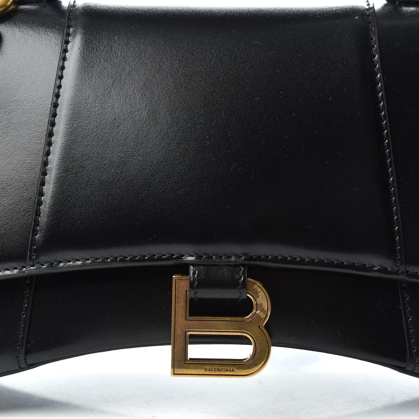 Shiny Box Calfskin Small Hourglass Top Handle Bag Black