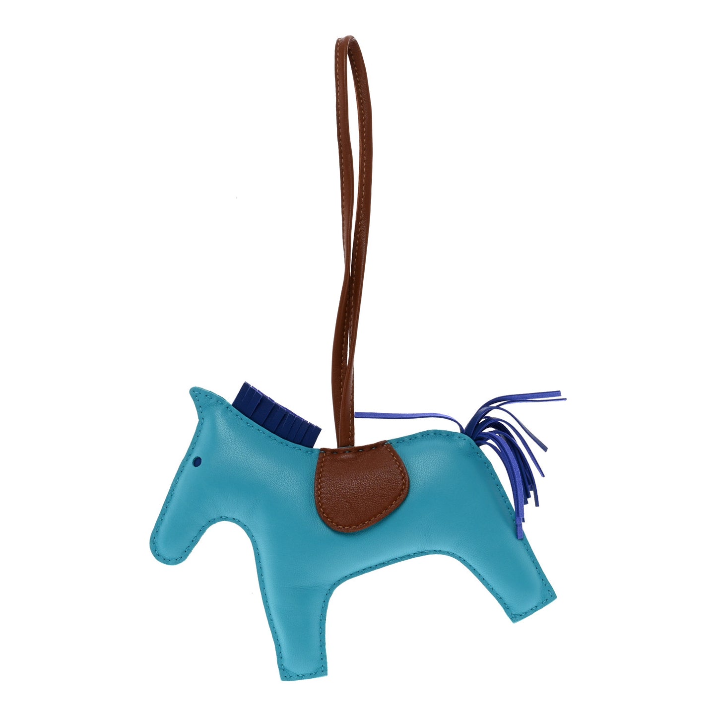 Milo Lambskin Grigri Rodeo Horse Bag Charm GM Bleu Azteque Bleu Electrique Fauve