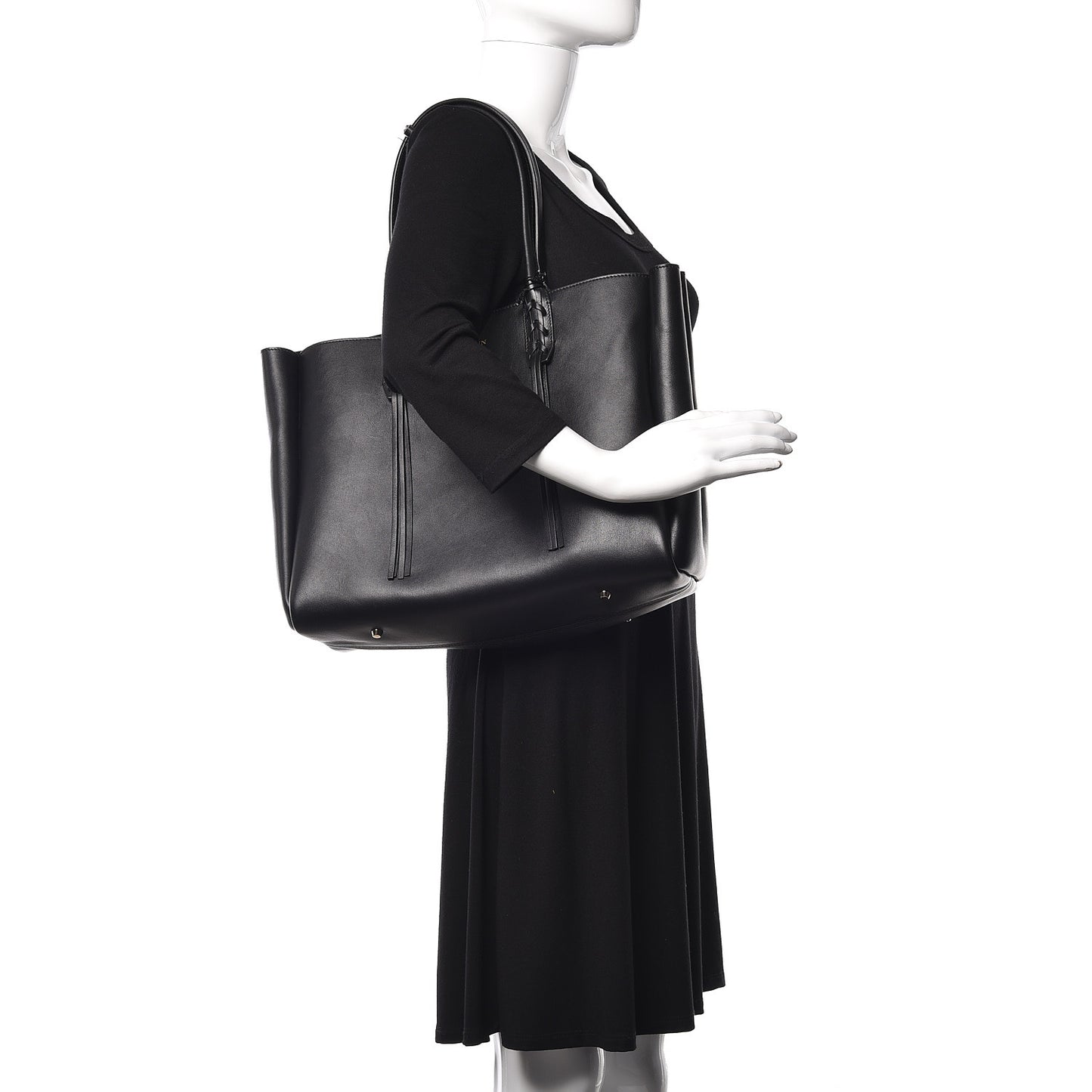 Smooth Calfskin Small Fringe Shopper Tote Black