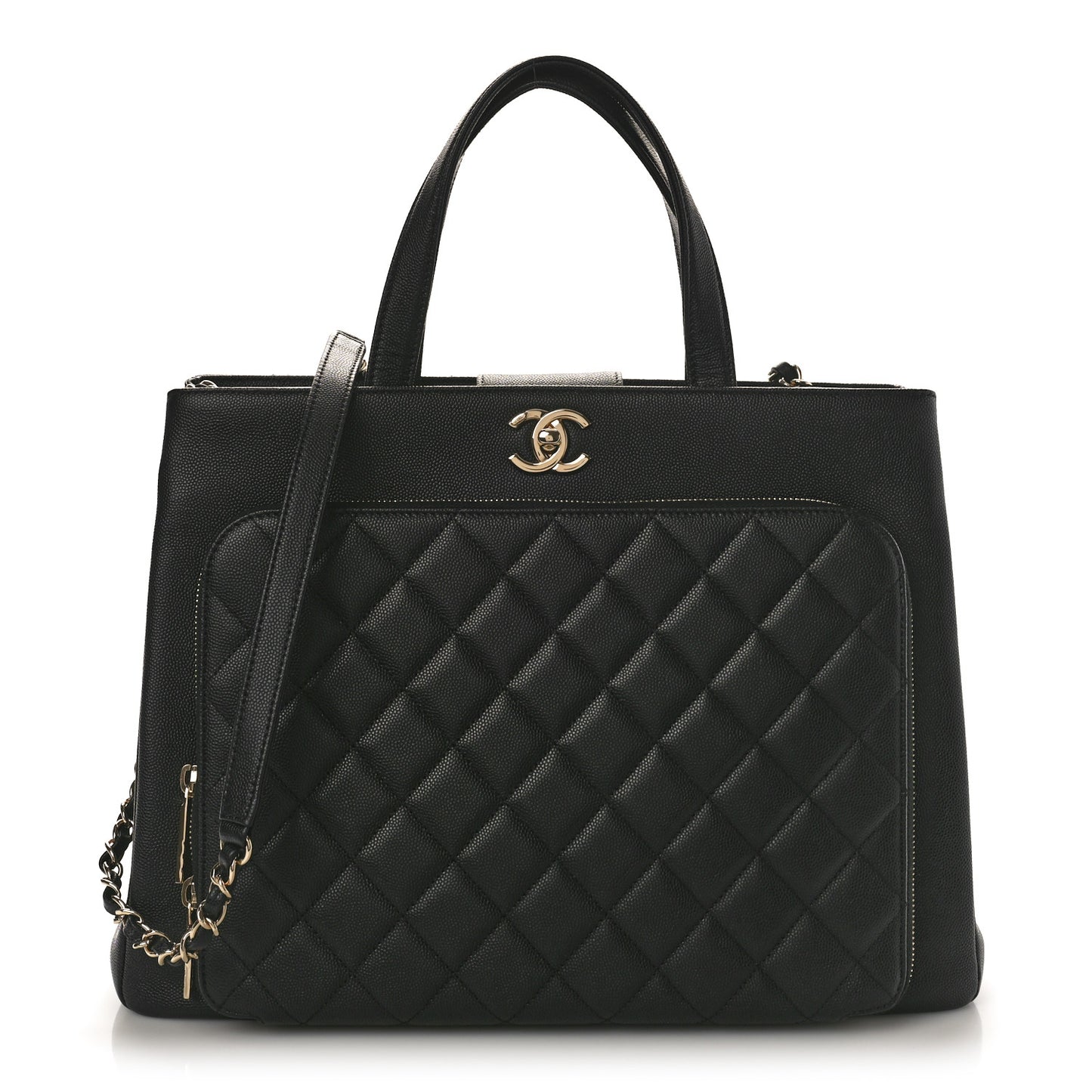 Caviar Quilted Large Business Affinity Shopping Bag Black