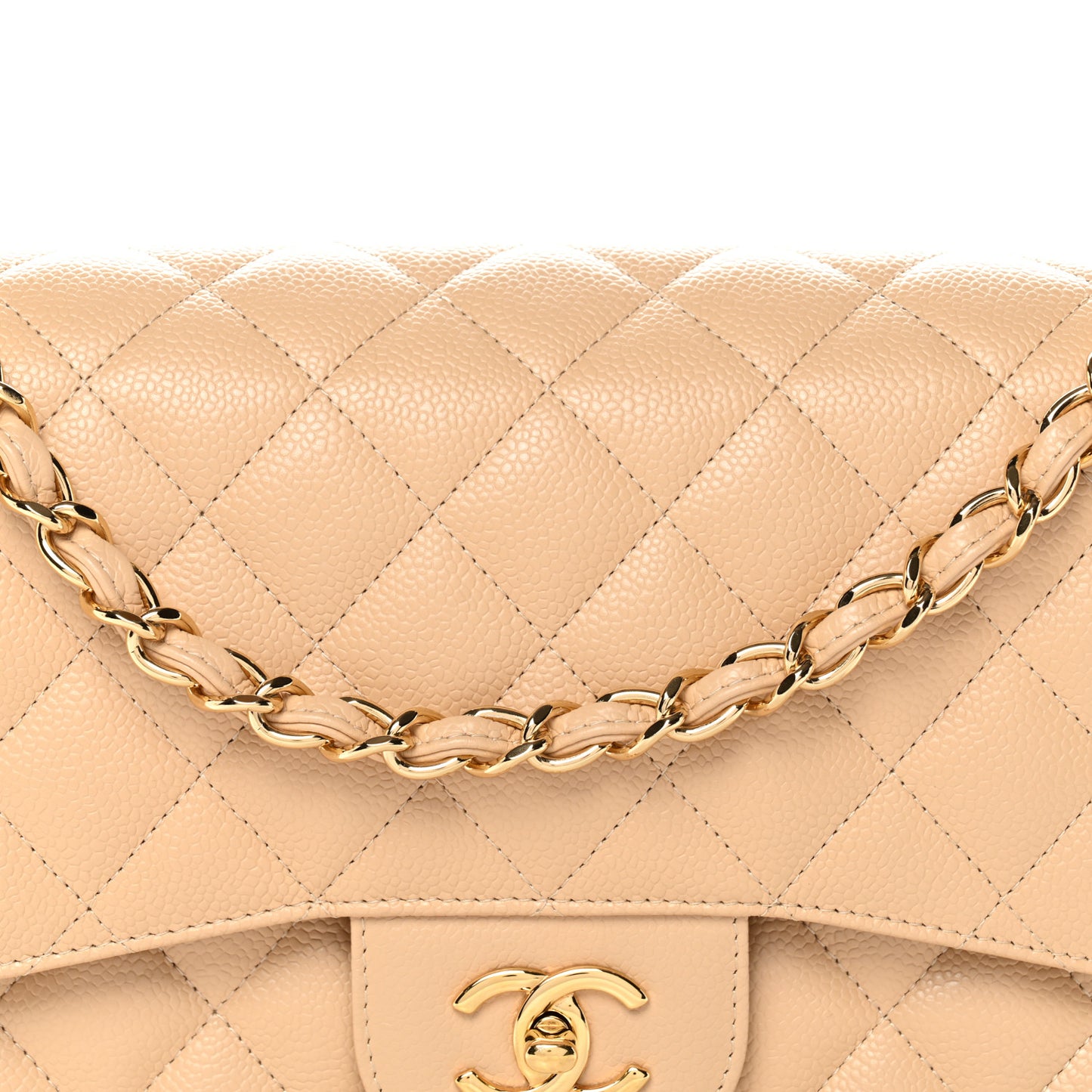 Caviar Quilted Jumbo Double Flap Light Beige