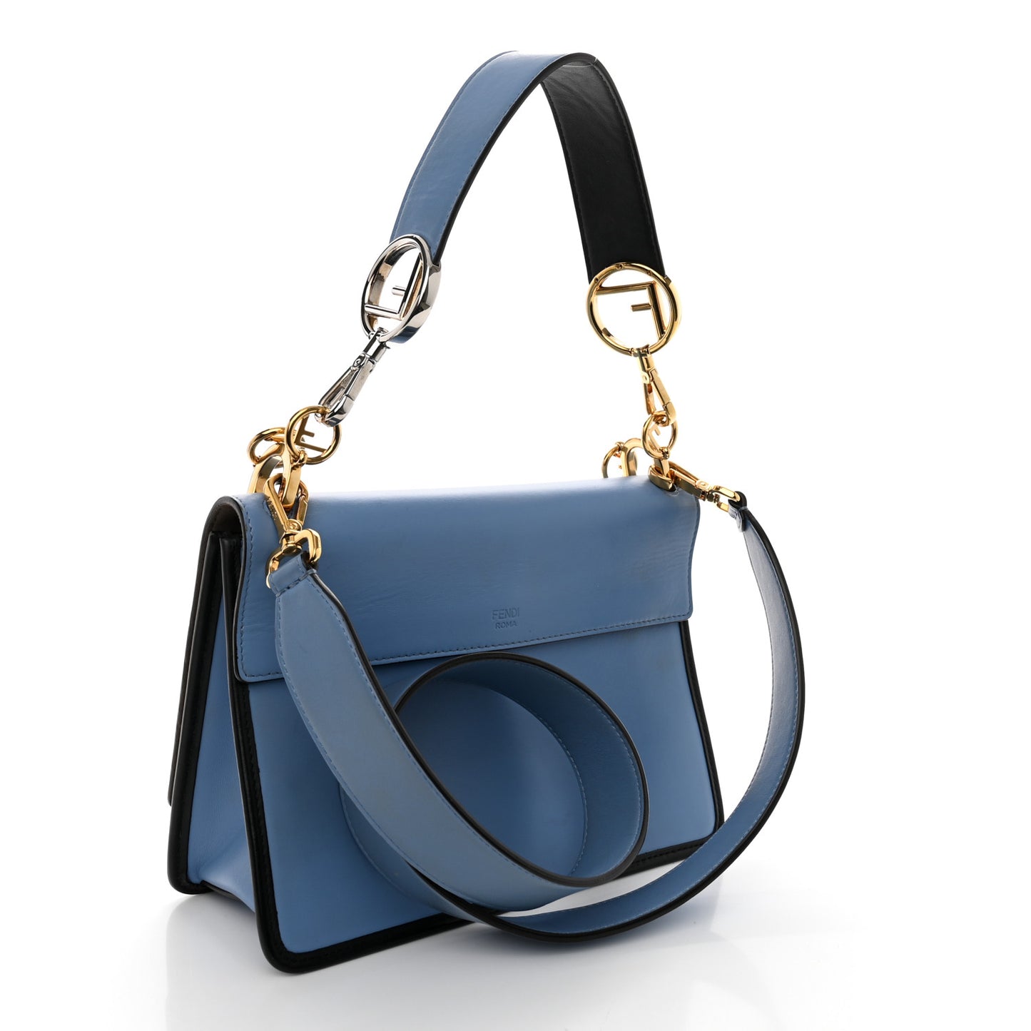 Vitello Century F is Fendi Bi-Color FF 1974 Embossed Kan I Shoulder Bag Blue