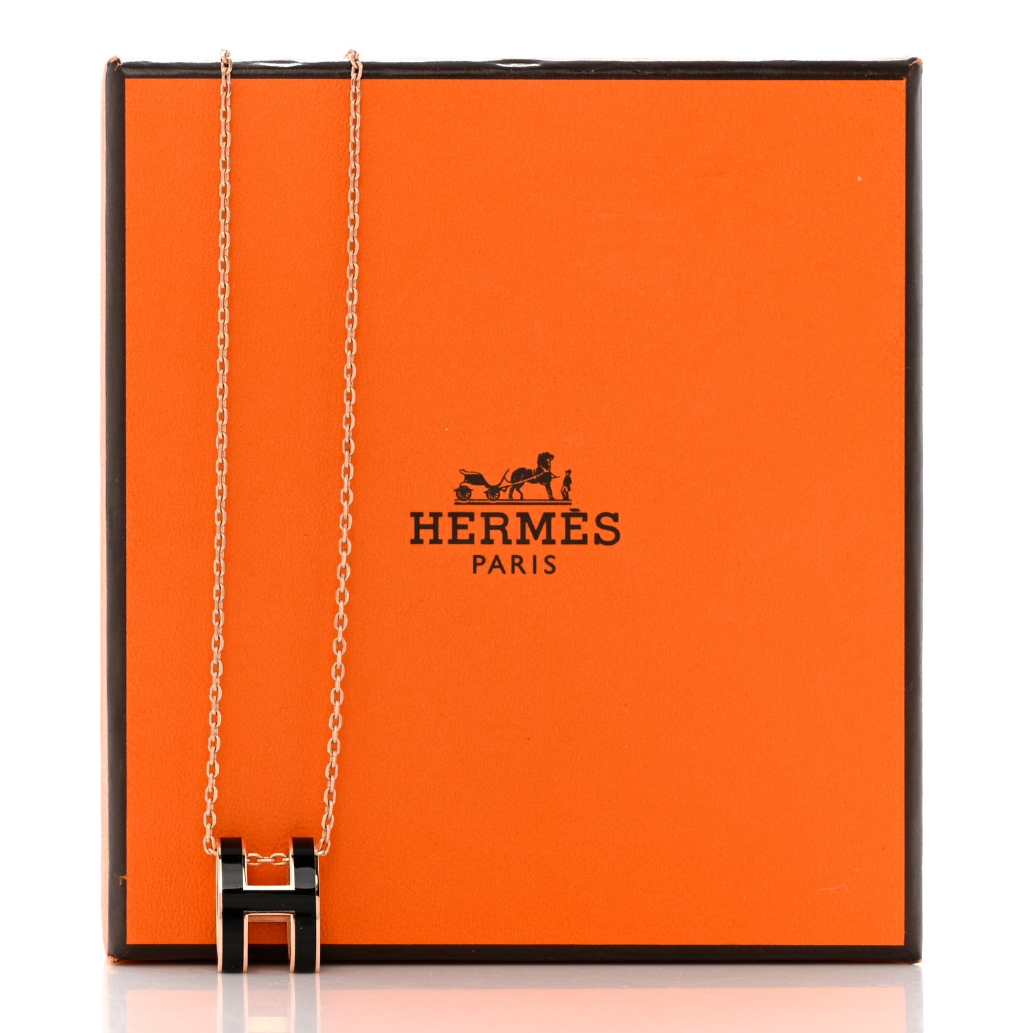 Hermes Lacquered Rose Gold Pop H Pendant Necklace Black 8 of 8