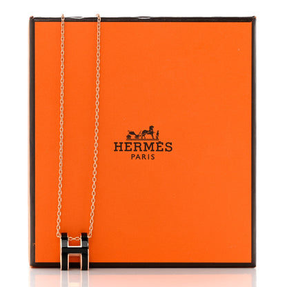 Hermes Lacquered Rose Gold Pop H Pendant Necklace Black 8 of 8