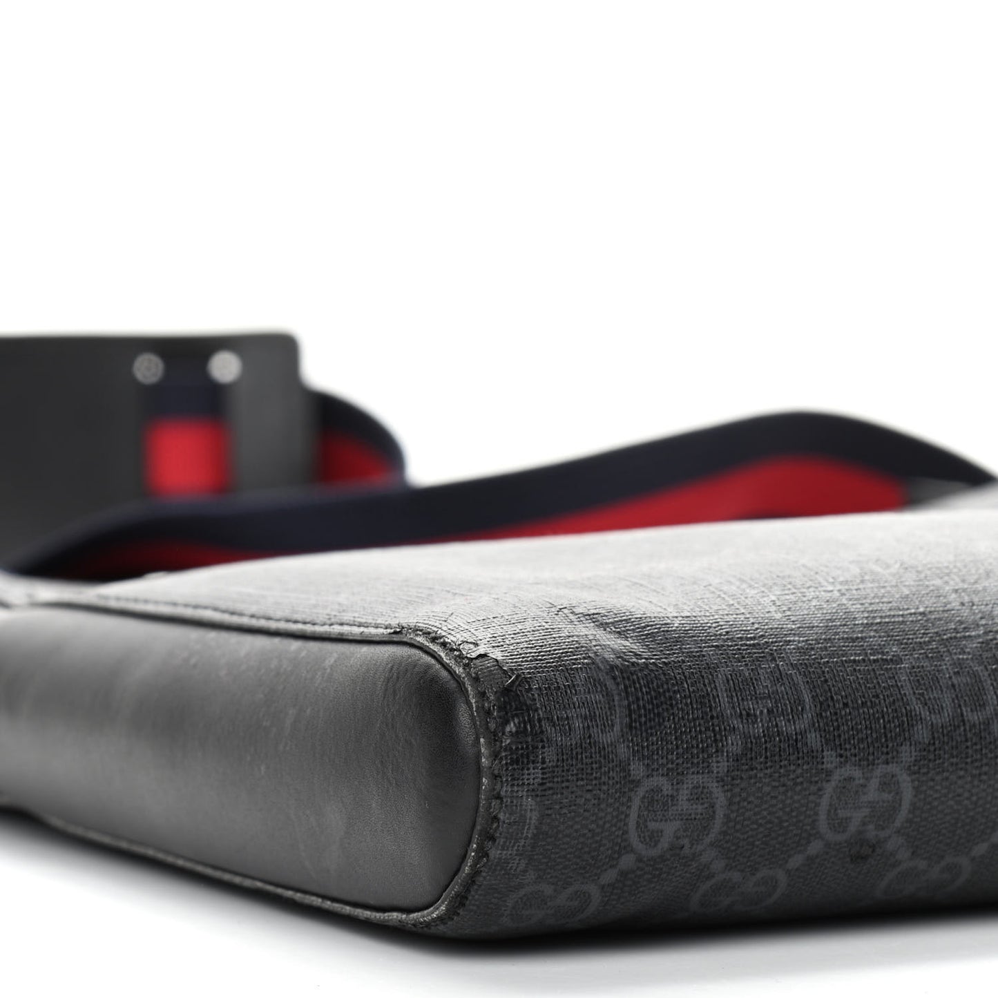 GG Supreme Monogram Appia Calfskin Web Flat Messenger Bag Black Grey