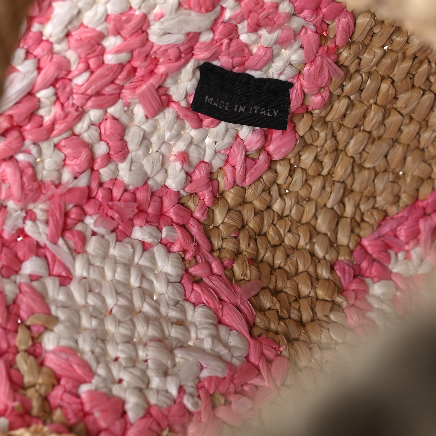 Yarn Raffia Effect Crochet Embroidered Floral Small Logo Tote Naturale Petalo