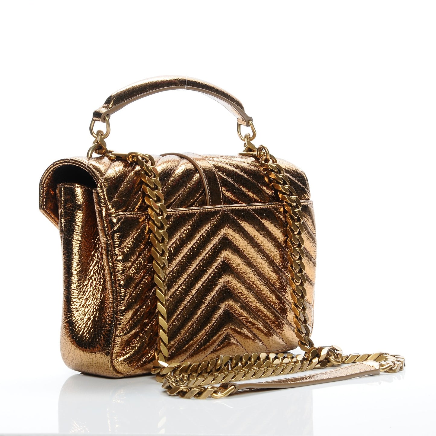 Metallic Cracked Matelasse Monogram Medium College Bag Bronze