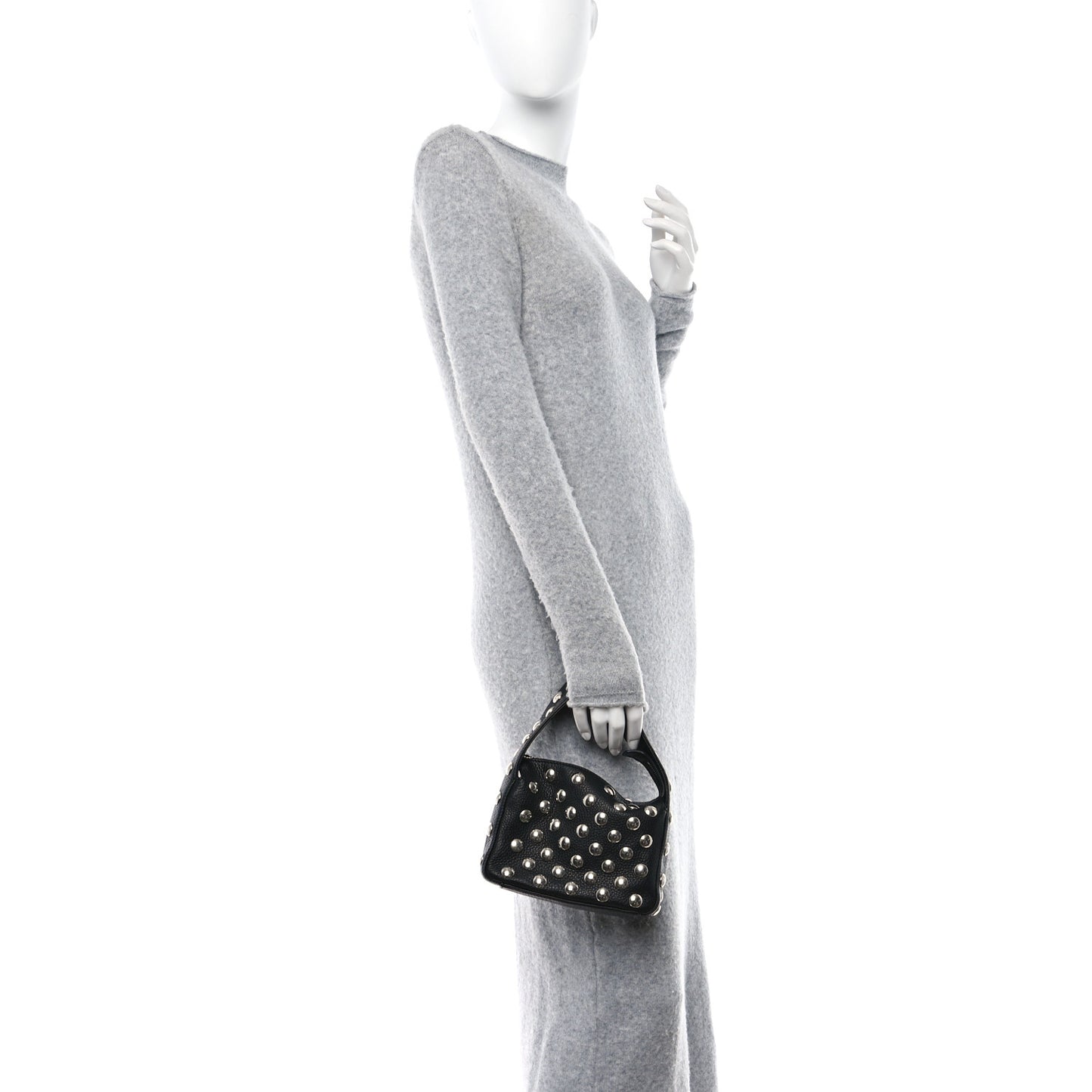 Pebbled Sport Calfskin Studded Small Elena Black