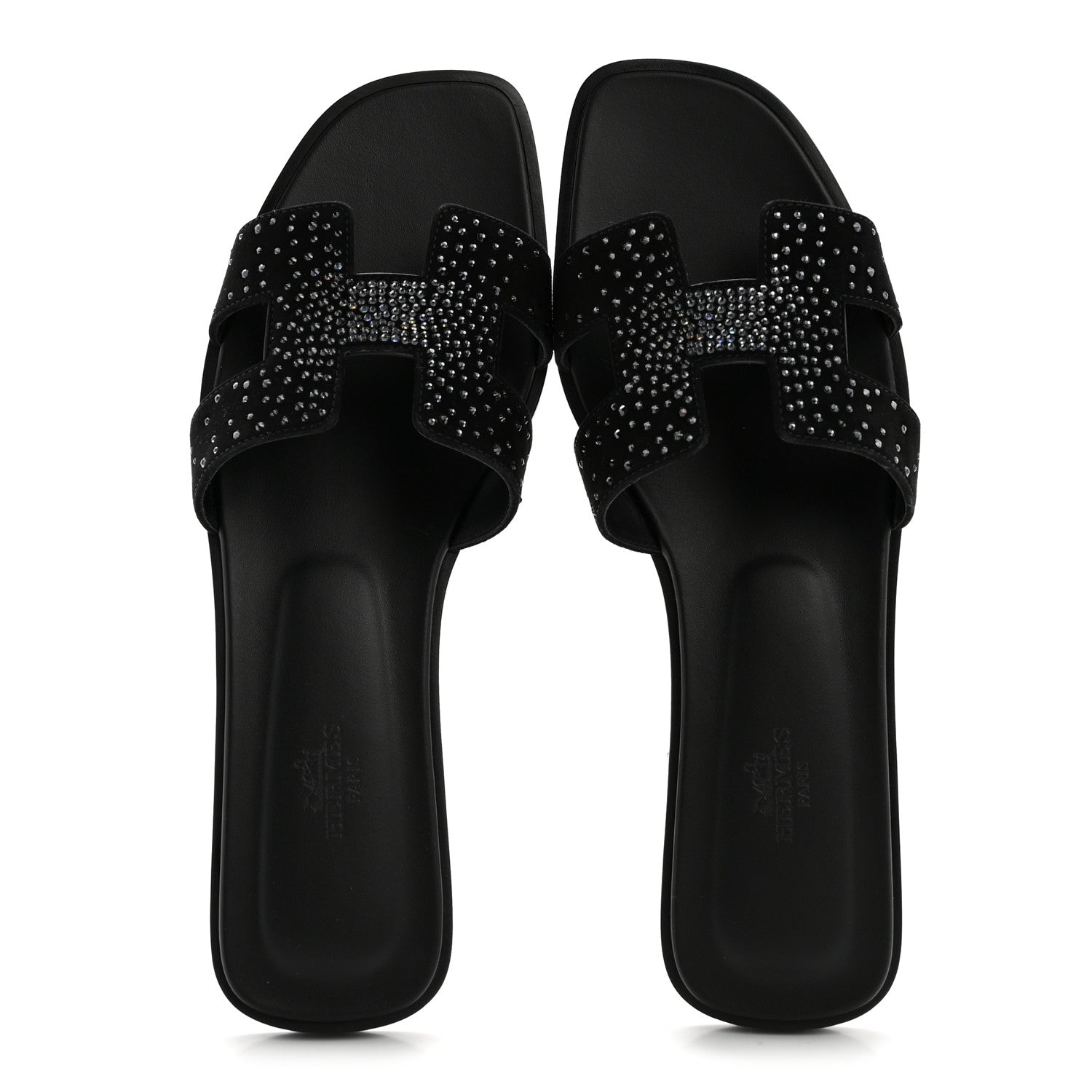 Hermes Suede Crystal Embellished Oran Sandals 40 Black 2 of 10
