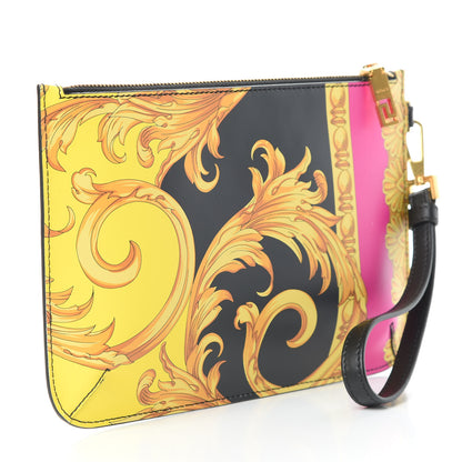 Versace Vitello Baroque Print Icon Wristlet Pouch Black Gold Multi 3 of 7