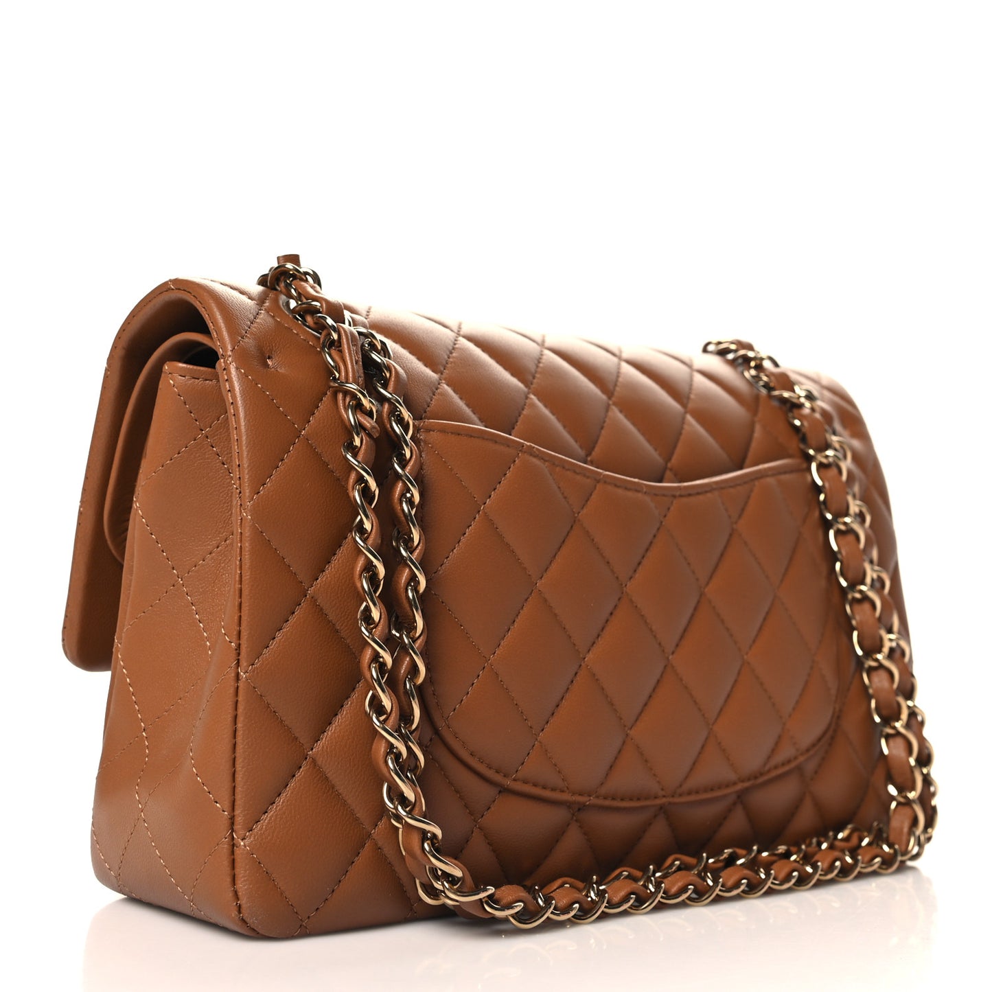 Lambskin Quilted Medium Double Flap Brown
