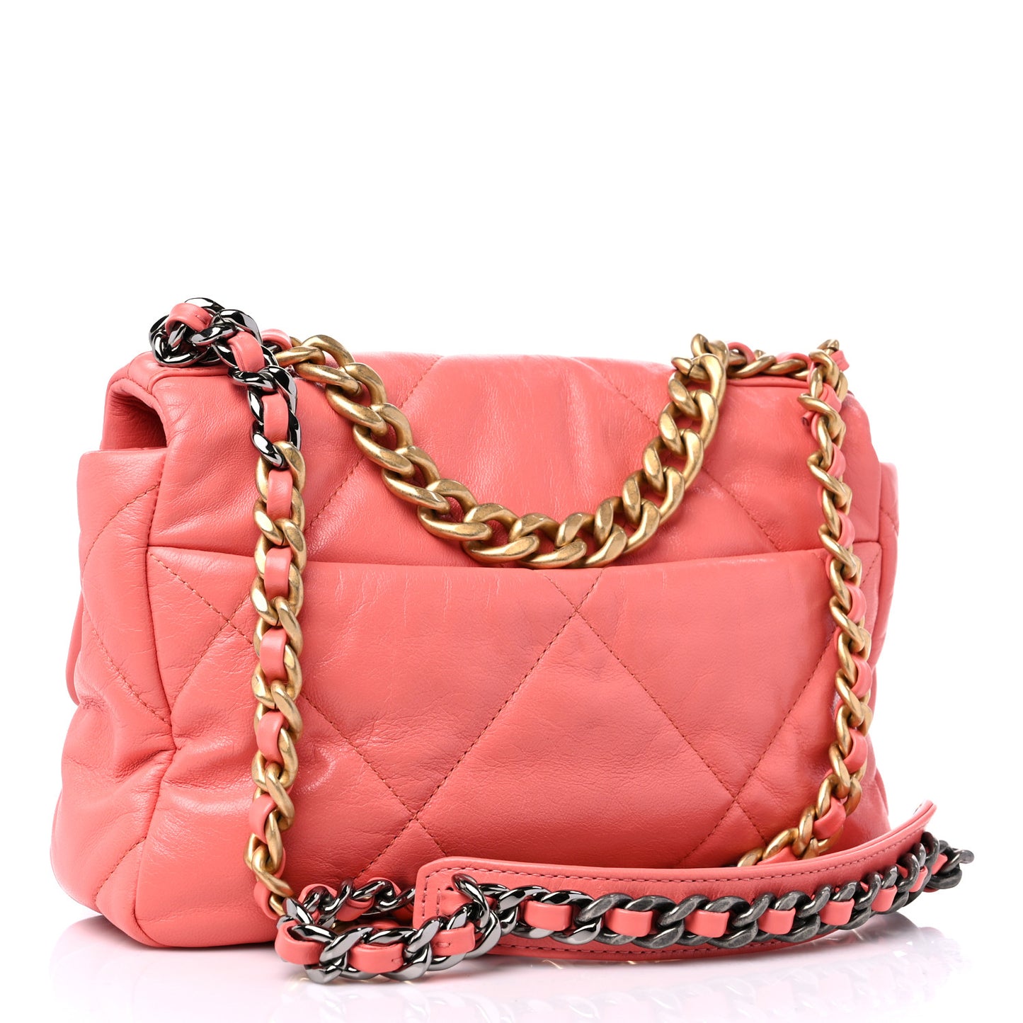 Goatskin Quilted Medium Chanel 19 Flap Coral