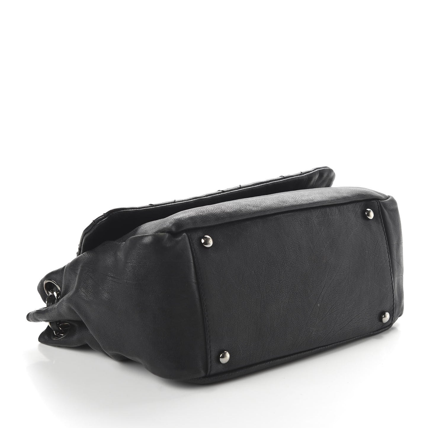 Calfskin Diamond Stitch Accordion Flap Black