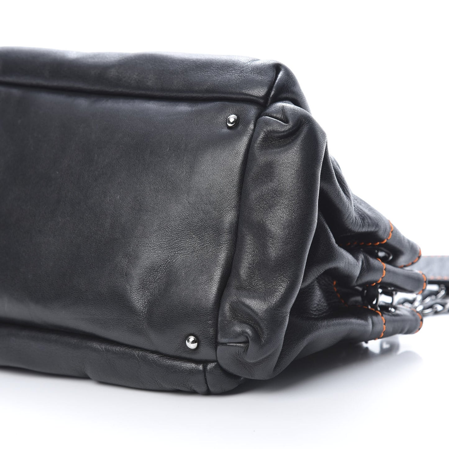 Lambskin Lax Accordion Hobo Black Orange