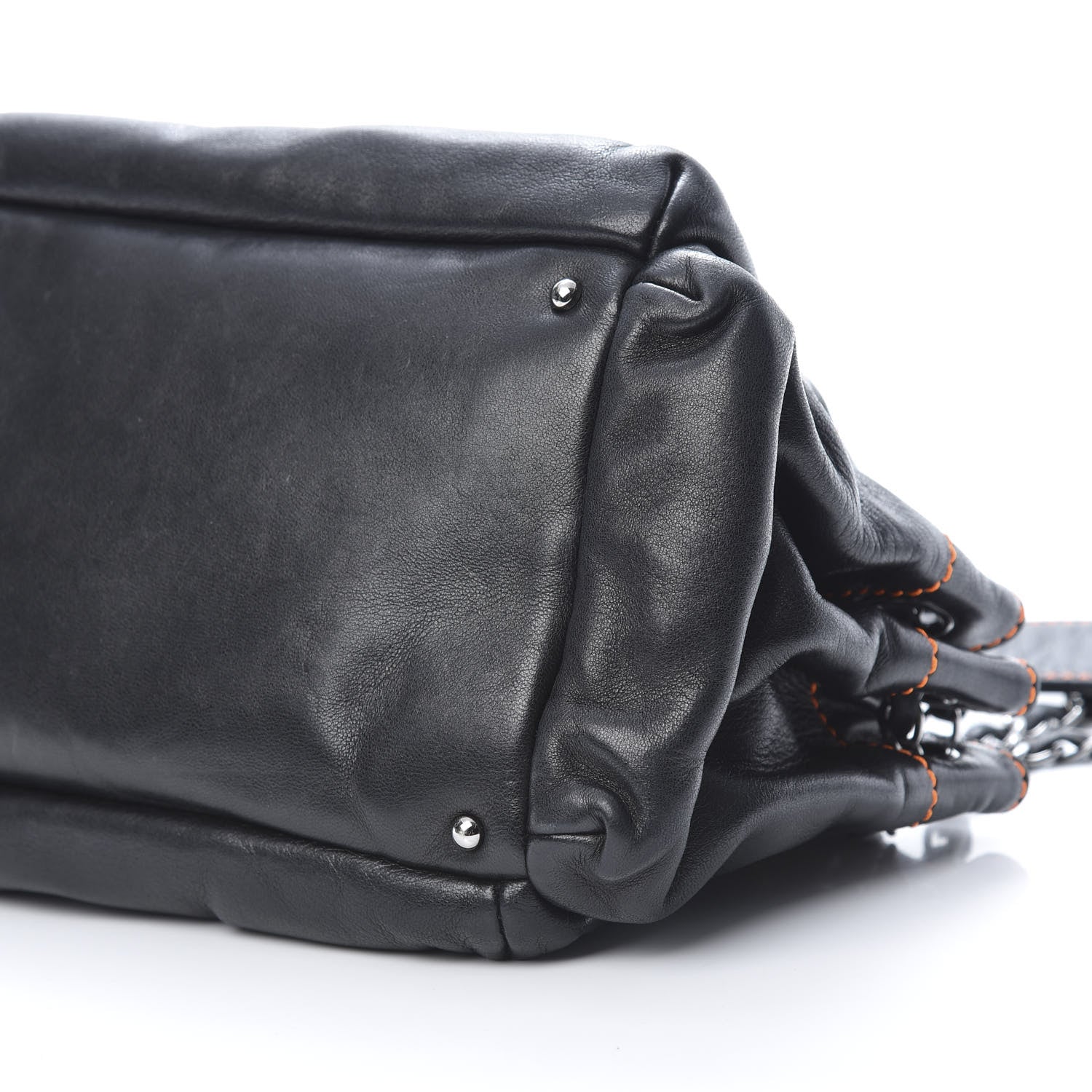 Chanel Lambskin Lax Accordion Hobo Black Orange 10 of 12