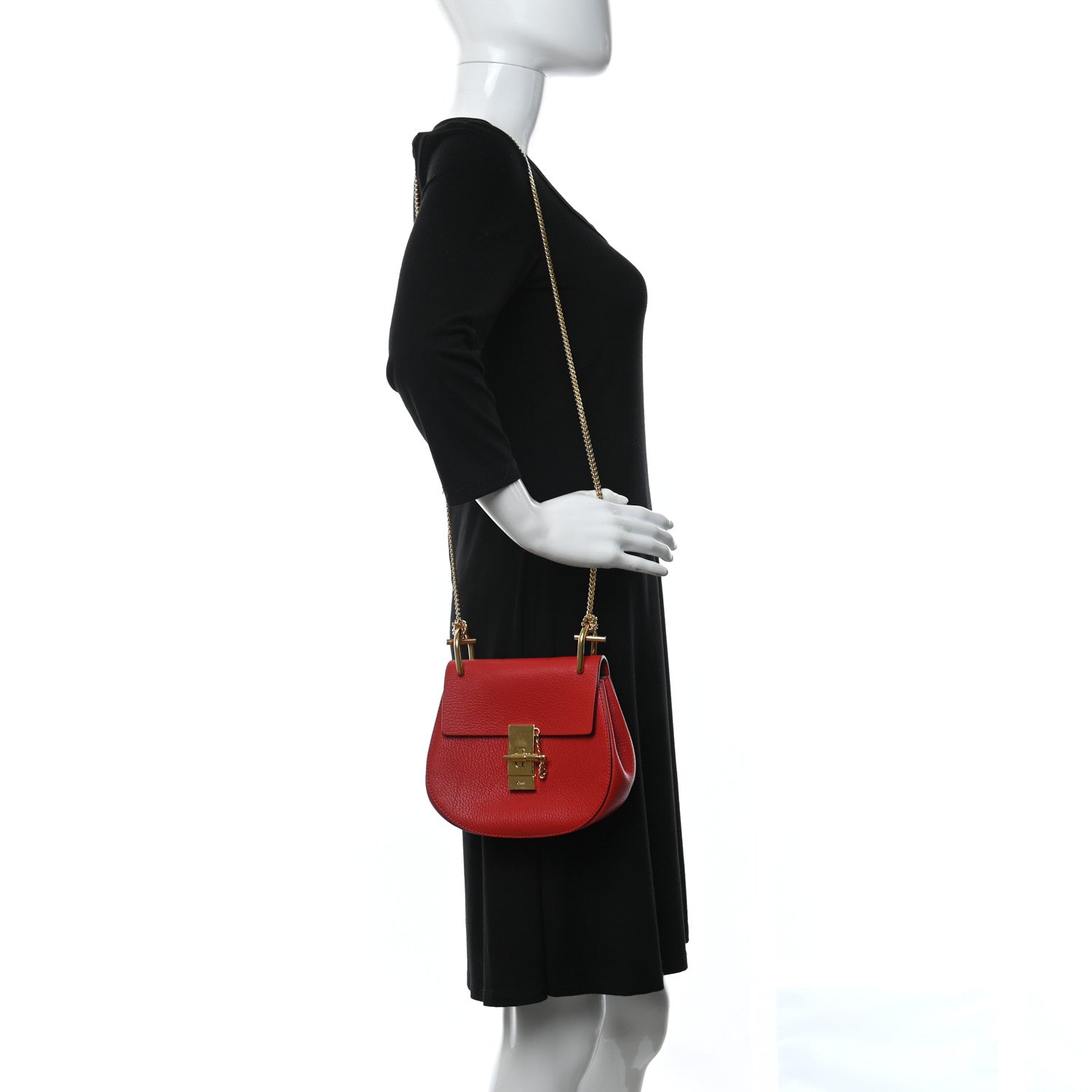 Chloe Grained Lambskin Mini Drew Shoulder Bag Plaid Red 2 of 8