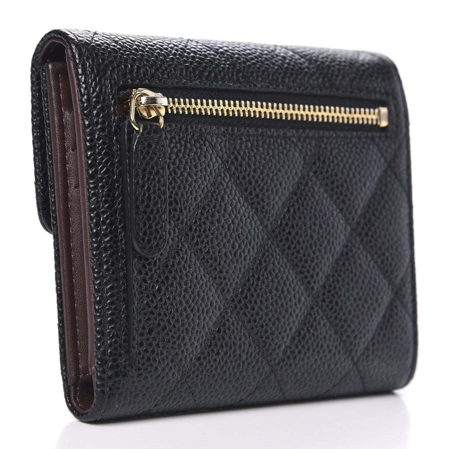 Caviar Quilted Compact Flap Wallet Black