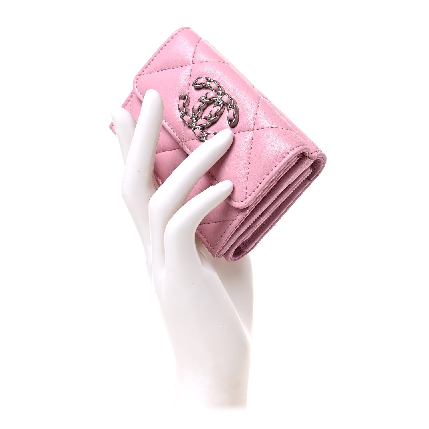 Chanel Goatskin Quilted Chanel 19 Small Flap Wallet Pink 2 of 7