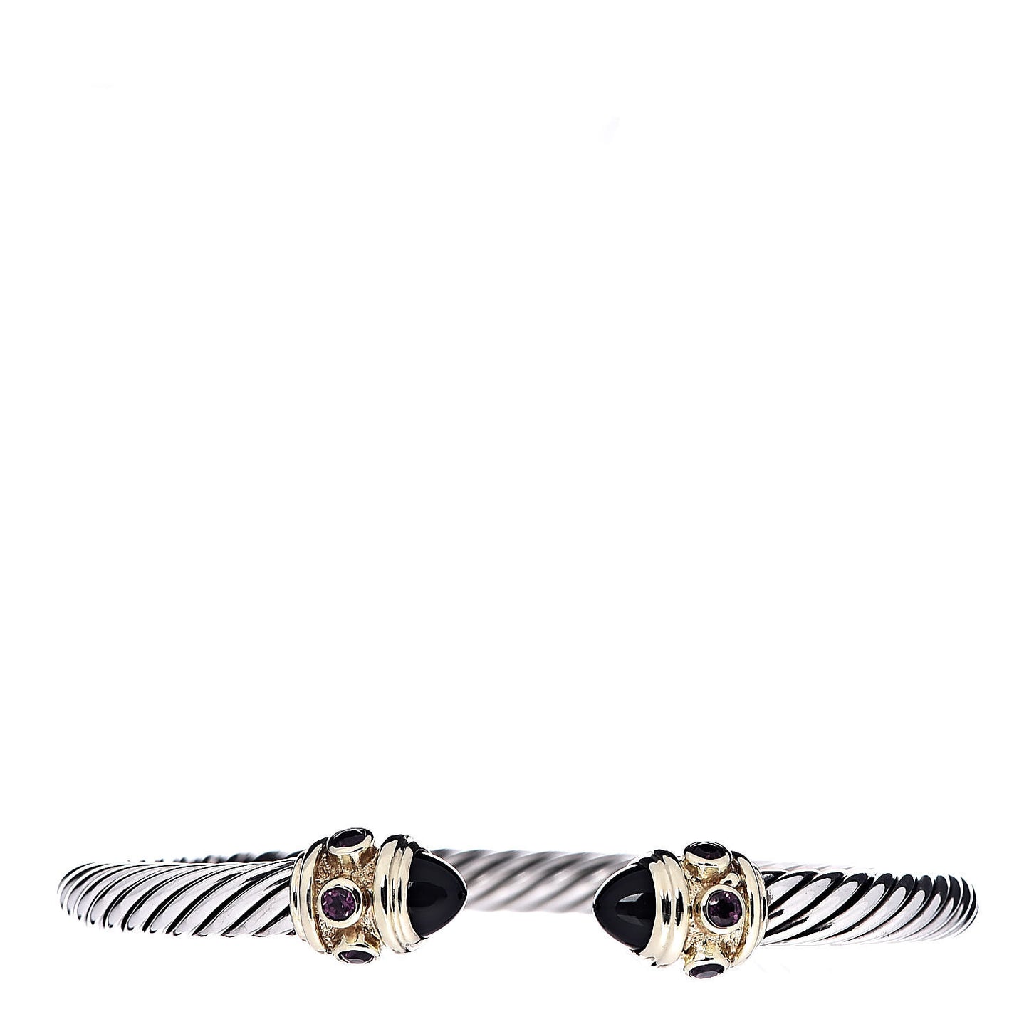 Sterling Silver 14K Yellow Gold Black Onyx Pink Sapphire 5mm Cable Renaissance Bracelet