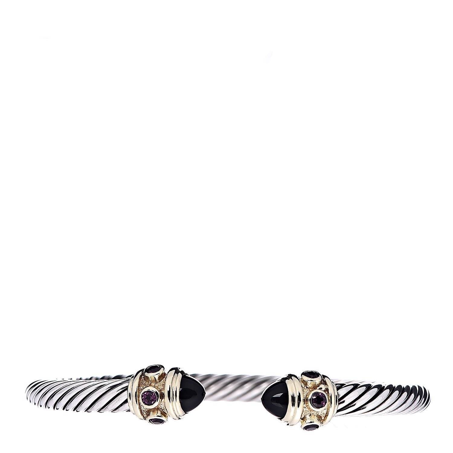 David Yurman Sterling Silver 14K Yellow Gold Black Onyx Pink Sapphire 5mm Cable Renaissance Bracelet 1 of 4
