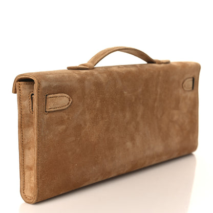 Hermes Veau Doblis Suede Kelly Cut Clutch Pochette Ocre 3 of 7