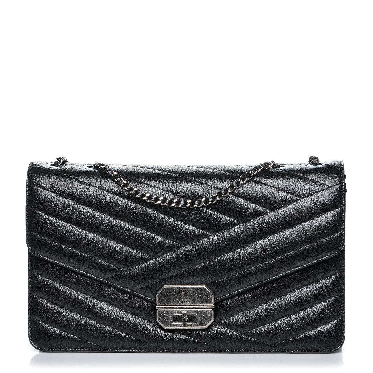 Chanel Shiny Goatskin Chevron Quilted Gabrielle Flap Black 1 of 7