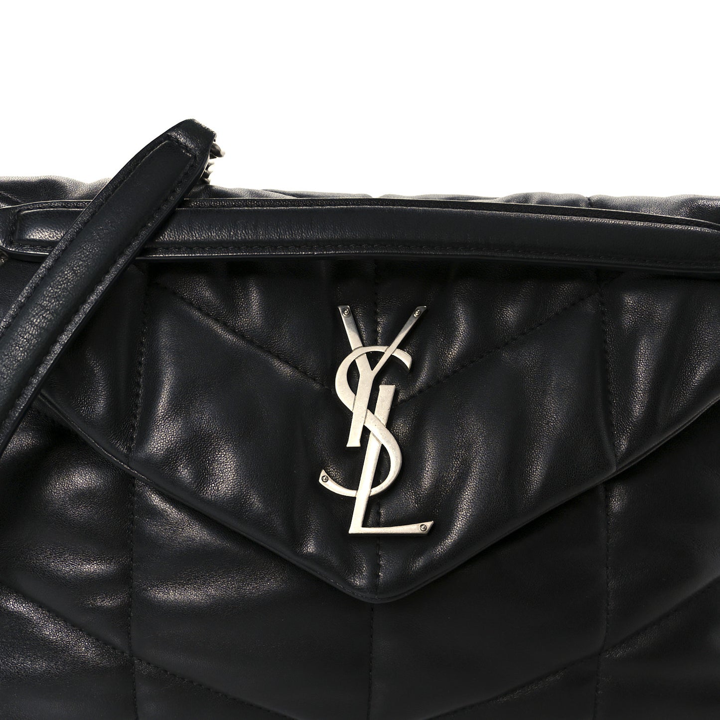 Lambskin Quilted Small Loulou Puffer Monogram Chain Satchel Black